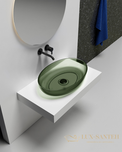 раковина накладная прозрачная abber kristall at2801vesuvian, 60х40 см, оливковый