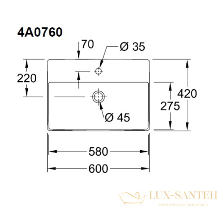 раковина накладная villeroy & boch memento 2.0 4a07 60 r1 ceramicplus 600х420 мм, белый