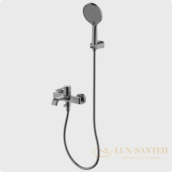 смеситель для ванны aquame asti aqm6412gm, с душевым набором, оружейная сталь