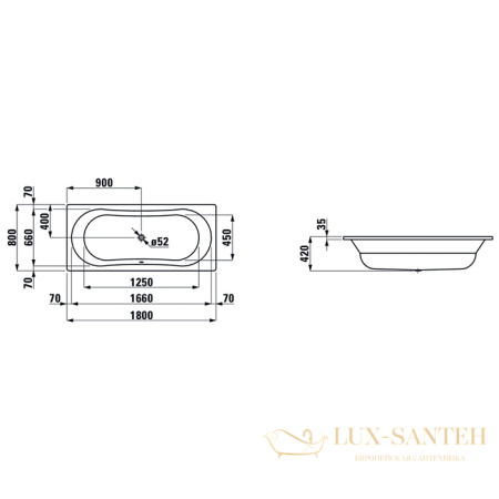 ванна стальная (3,5 мм) laufen thallium 2.2509.3.600.040.1, 1800x800 мм, с отверстиями для ручек, шумоизоляцией, антискользящим покртием, белый глянце