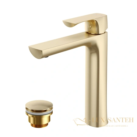 смеситель для раковины lemark ursus lm7209bg, с донным клапаном, золото шлифованное