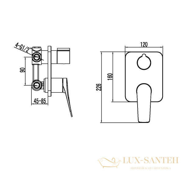 смеситель для душа встраиваемый lemark bronx lm3727gm, 2 потребителя, графит