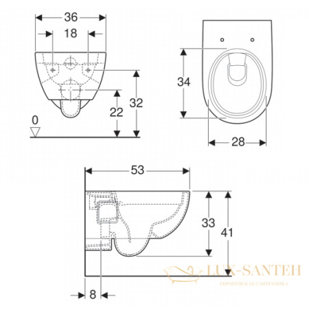 чаша подвесного унитаза geberit renova 203070000 безободковая, белый