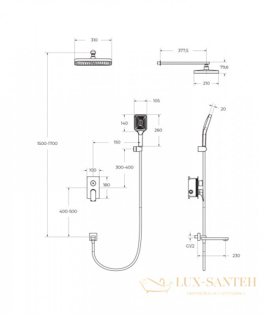 душевая система встраиваемая для ванны belbagno due-vdset-crm, со встроенной частью, хром глянцевый глянцевый
