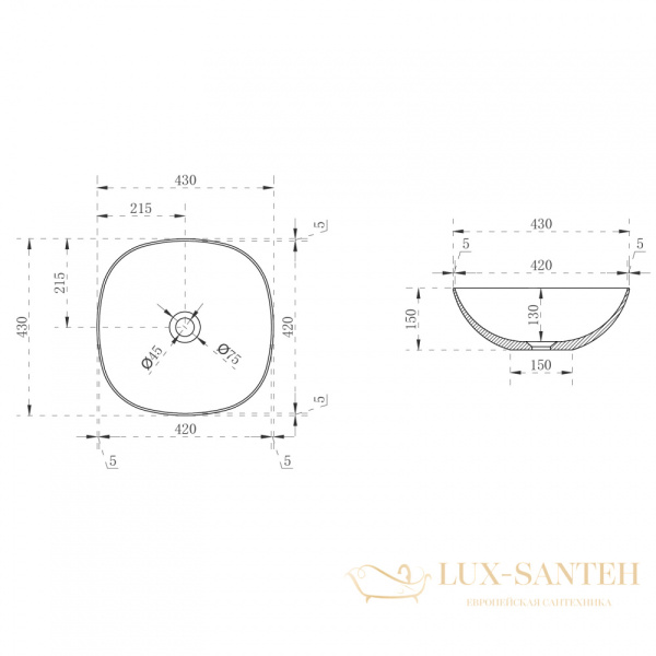 раковина накладная прозрачная abber kristall at2806opal, коричневый