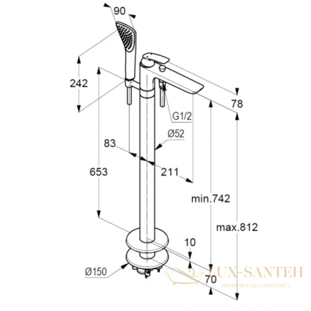 напольный смеситель kludi balance 525908775 для ванны, хром/черный матовый