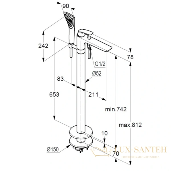 напольный смеситель kludi balance 525908775 для ванны, хром/черный матовый