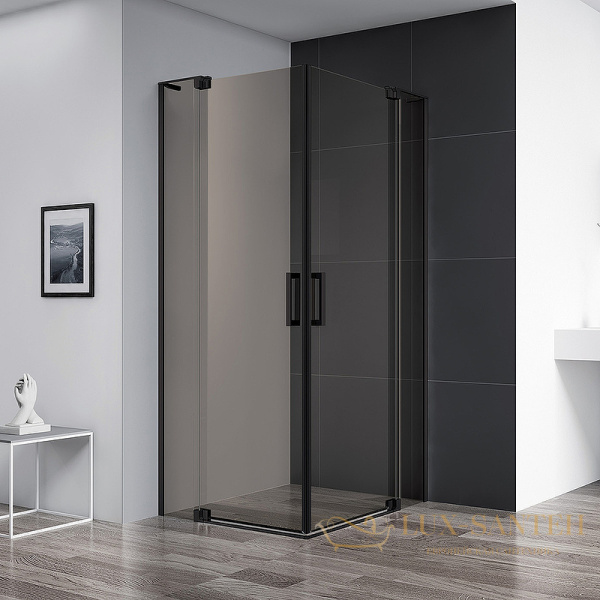 душевой уголок cezares slider slider-ah-2-90/100-100/110-br-nero 110х100 профиль черный матовый, стекло бронзовое