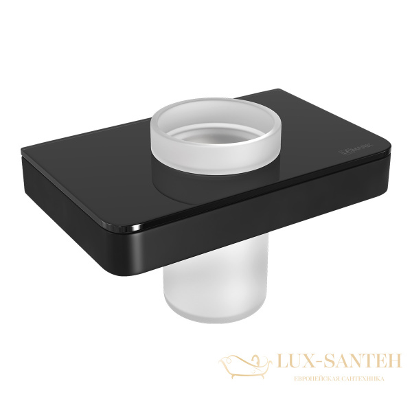 стакан для зубных щёток lemark glass line 9732036 с держателем, черный матовый/черное стекло