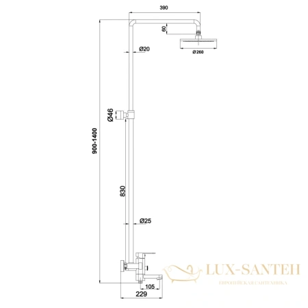 душевая система timo beverly sx-1060/00 (3011) 260 мм, хром