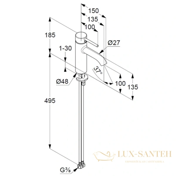 смеситель для раковины kludi bozz 382823976 без донного клапана, черный матовый