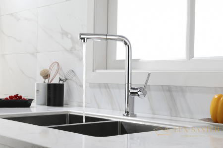 смеситель для кухни с выдвижным изливом paulmark neo ne214419-cr, хром