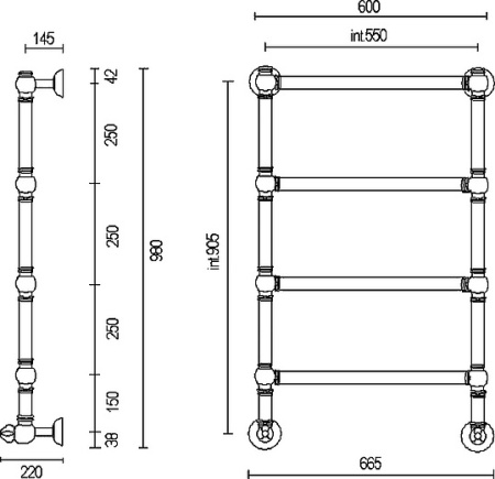 полотенцесушитель водяной margaroli armonia 94425504bn, высота 98 см, ширина 66.5 см, шлифованный никель