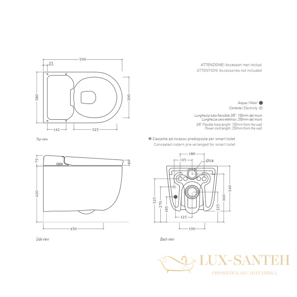 унитаз подвесной 38х59 см artceram hype khyv001 05 00, с крышкой-биде и дистанционным пультом,  saniglaze matt white
