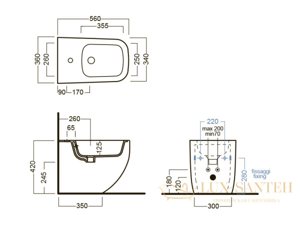 биде напольное hatria next y3au01, с креплениями в комплекте, 36x56 см, белый глянцевый
