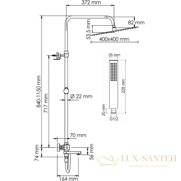 душевая система wasserkraft a199.119.103.087.ch thermo 400 мм, хром