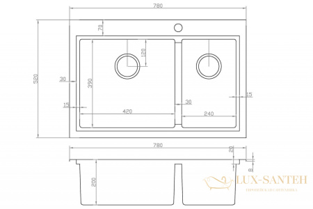 кухонная мойка zorg master zm r-5278-l, нержавеющая сталь