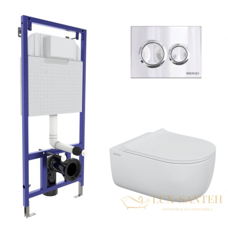 комплект berges 043302: подвесной унитаз ego xl с системой инсталляции novum 525 и панелью смыва, хром глянцевый