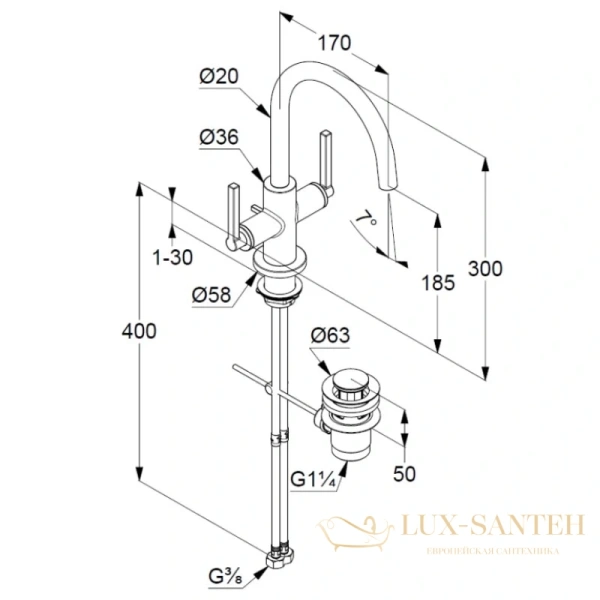 смеситель для раковины kludi nova fonte puristic 201180515 с донным клапаном, хром