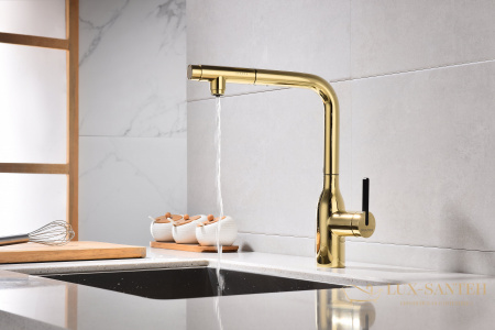 смеситель для кухни под фильтр с выдвижным изливом paulmark viper vi213105-g, золото