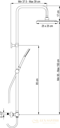 душевая колонна aqg alpha 21nitc25ala03 регулируемая по высоте 95-150 см, белый матовый