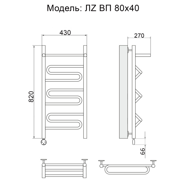 полотенцесушитель электрический ника curve лz вп 80/40 левый тэн, цвет хром