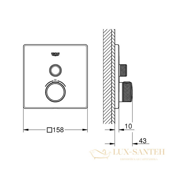 термостат встраиваемый для ванны и душа grohe grohtherm smartcontrol 29123gn0, на 1 потребителя, холодный рассвет матовый
