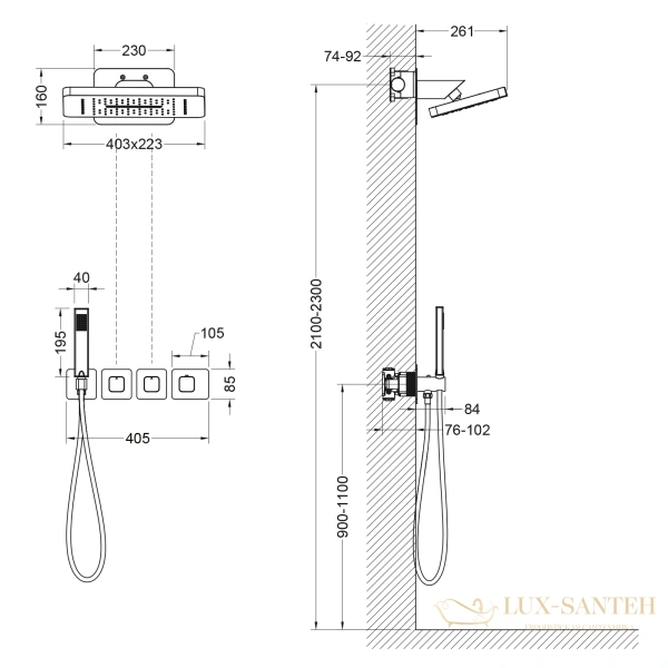 душевая система для душа термостатическая встраиваемая timo petruma sx-5249/00sm, хром