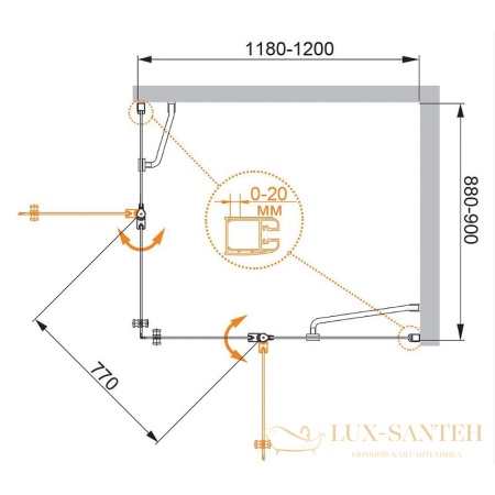 душевой уголок cezares elena elena-w-ah-2-120/90-p-cr-r 120x90 r профиль хром, стекло рифленое