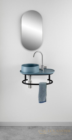 раковина накладная aet curvy на подвесной структуре, 50*30 см., с 1-м отверстием под смеситель, чаша справа, пастельно синий матовый l503t0rsv0141