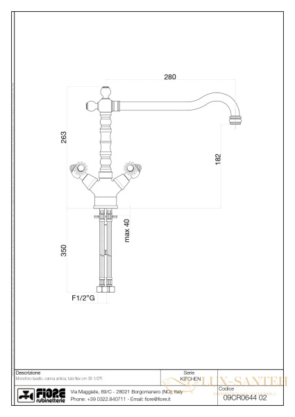смеситель fiore margot sky 01zz064401 для кухни, бронза-swarovski