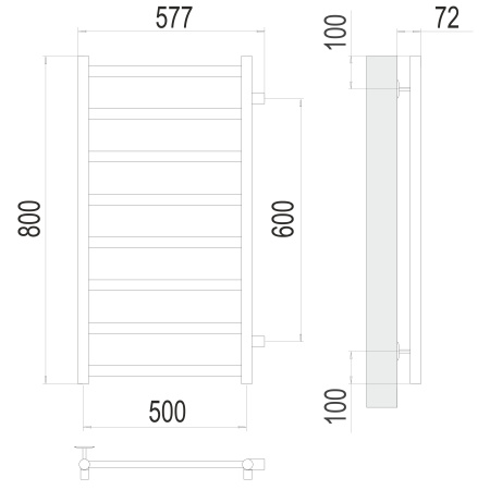 полотенцесушитель водяной terminus аврора 4670078529930 п8 500x800 с боковым подключением 600