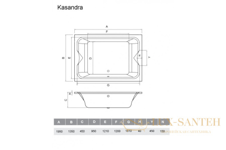 ванна акриловая vayer kasandra 195х135