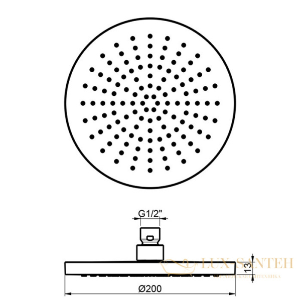 верхний душ 200 мм, almar 316 collection, e044210.316, без кронштейна, нержавеющая сталь брашированная