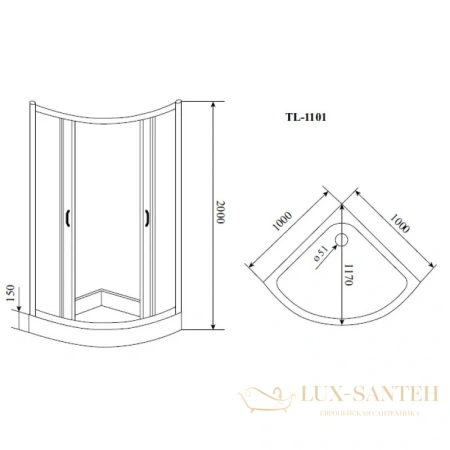 душевой уголок timo tl tl-1101 f с поддоном 100x100 см, стекло матовое