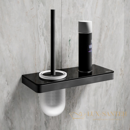 ёршик для унитаза lemark glass line 9762033 с держателем и полкой, черный матовый/черное стекло