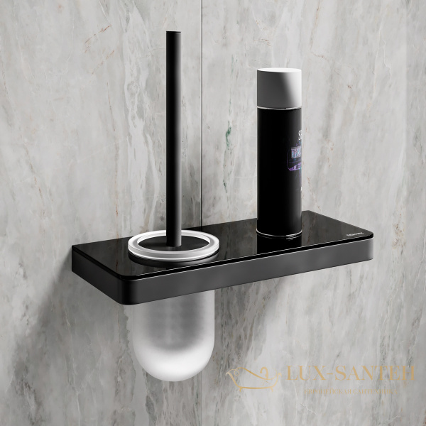 ёршик для унитаза lemark glass line 9762033 с держателем и полкой, черный матовый/черное стекло