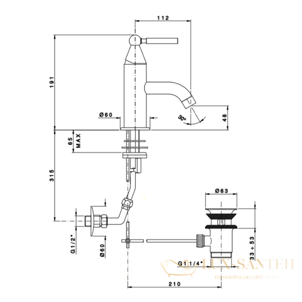 смеситель для раковины, nicolazz torre, 3902cr, с донным клапаном, хром