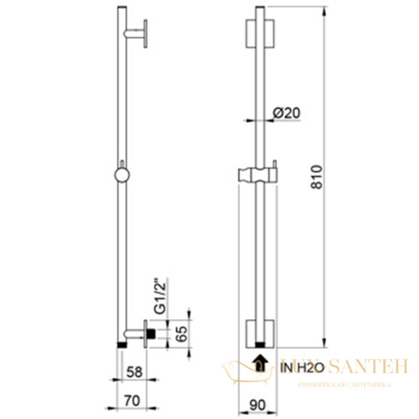 душевая штанга almar 316 collection e087069.316, со встроенным подключением для шланга, нержавеющая сталь брашированная