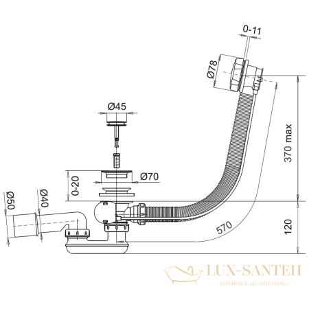 слив-перелив 60 см, whitecross spwc60nib, никель брашированный