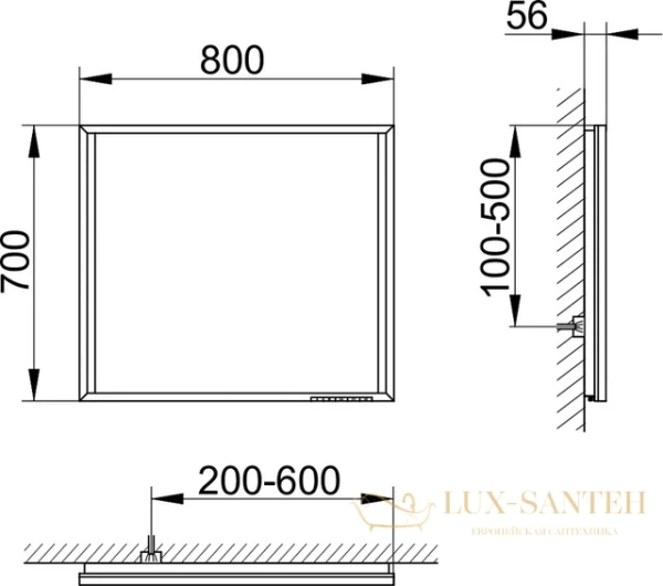 зеркало с подсветкой keuco edition 90, 19097012500, 800х700х56 мм, алюминий