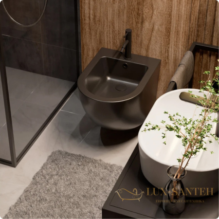 биде подвесное aquame aqm2102mb, с 1 отверстием под смеситель, черный матовый