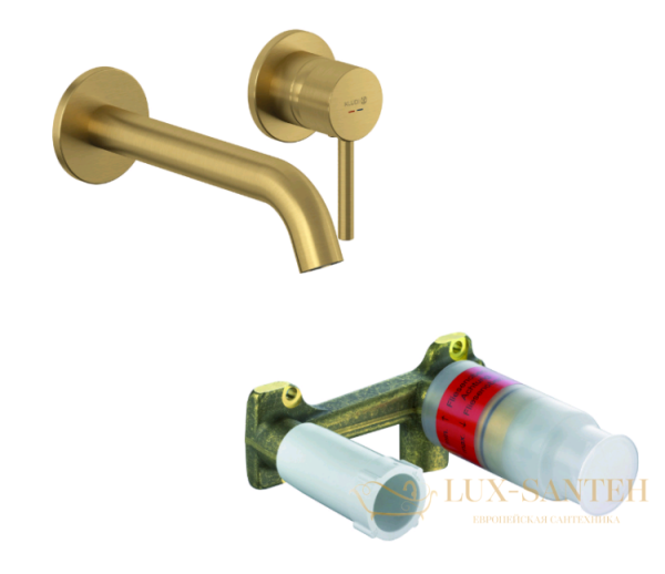смеситель для раковины встраиваемый kludi bozz set 38245n076s, со встроенной частью, золото брашированное