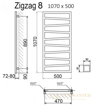 полотенцесушитель terma zigzag 1070/500 ral9005 черный матовый
