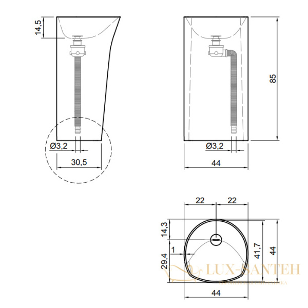 раковина напольная, antonio lupi rilievo, rilievo pietra luna, 44х44хh85 см, без перелива, с донным клапаном (хром), сифоном, слив в пол,из материала: