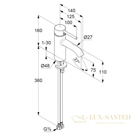 смеситель для раковины kludi bozz 382723976 без донного клапана, черный матовый