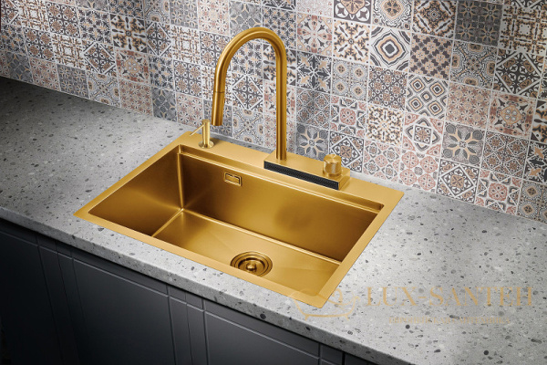 кухонная мойка milacio denia mc.77418 68 см, золото