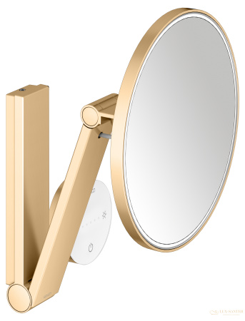 косметическое зеркало keuco ilook_move 17612259002, сенсорное, x 5 кратное увеличение, 5 уровней цвета, свет белый теплый, латунь шлифованная 