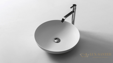 раковина накладная antonio lupi verso, 50х50 см, без перелива, с донным клапаном (хром), из материала: flumood, белый глянцевый