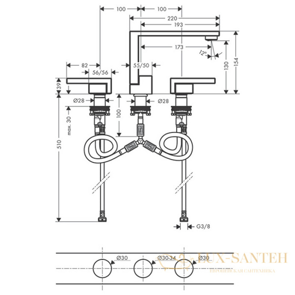 смеситель для раковины 130, axor edge, 46051000, с донным клапаном, алмазная огранка, хром